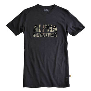 Pánské tričko Alpha Industries Camo Print T-Shirt Black Woodland