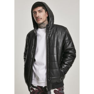 Urban Classics Hooded Faux Leather Bubble Jacket black