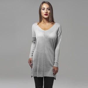 Urban Classics Ladies Fine Knit Oversize V-Neck Sweater grey