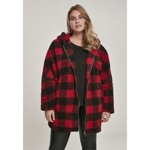Urban Classics Ladies Hooded Oversized Check Sherpa Jacket fire red/black