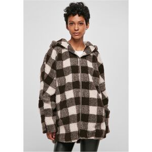 Urban Classics Ladies Hooded Oversized Check Sherpa Jacket pink/brown