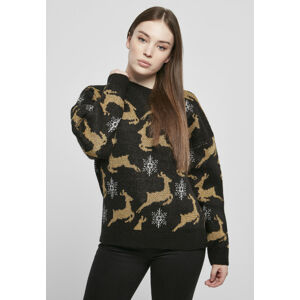 Urban Classics Ladies Oversized Christmas Sweater black/gold