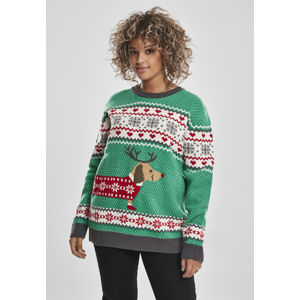 Urban Classics Ladies Sausage Dog Christmas Sweater teagreen/white/red/darkgrey