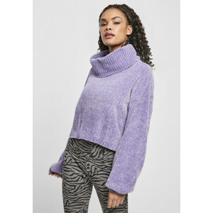 Urban Classics Ladies Short Chenille Turtleneck Sweater lavender