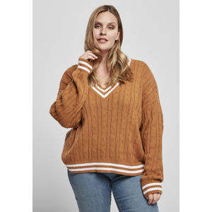 Urban Classics Ladies Short V-Neck College Sweater toffee/wht
